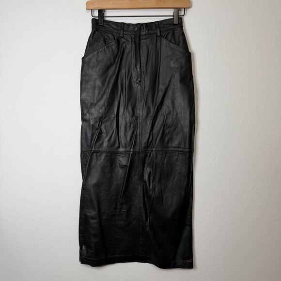 Vintage Dresses & Skirts - Vintage 80's - Genuine Leather Straight Maxi Skirt Black Size 4/XS